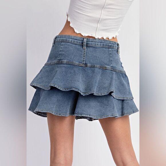079. RUFFLE DENIM SKIRT WITH HIDDEN SHORTS! - Picture 12 of 14